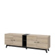 Meuble bas TV 4 portes - Noir et pieds en bois - L 200 x P 42 x H 63 cm - CAREA