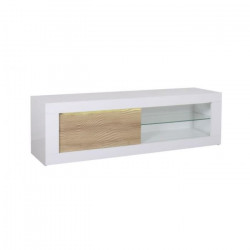 Meuble TV 1 porte - Décor chene clair et blanc - L 170 x P 45 x H 50 cm - KARMA