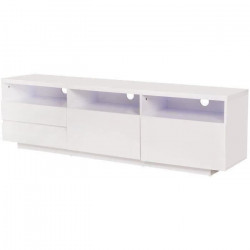 Meuble TV LED  LUX -MDF- Blanc laqué  - 2 portes et 2 tiroirs- L 165 cm