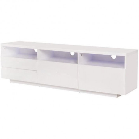 Meuble TV LED  LUX -MDF- Blanc laqué  - 2 portes et 2 tiroirs- L 165 cm