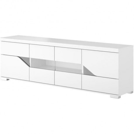 Meuble TV buffet - Blanc brillant et verre trempé - 200 x 62.3 x 39.8 cm - Be alive
