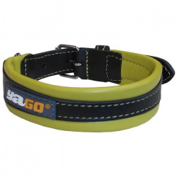 YAGO Collier en Cuir Noir et Vert Souple et Réglable pour moyen chien, taille M 34-43 cm