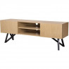 Meuble TV STARLIGHT -  Pietement graphique en bois massif - Noir et chene  -2 portes - L 160 x P 40,3 x H 55 cm