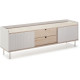 Meuble TV HORIZON portes coulissantes 2 tiroirs- métal Blanc et chene blanchi - scandinave moderne - L160XP40XH52cm