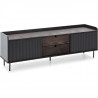 Meuble TV HORIZON portes coulissantes 2 tiroirs- Noyer et métal Noir- scandinave moderne - L160XP40XH52cm