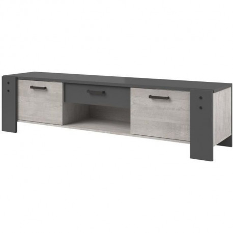 PARISOT Meuble TV 2 portes 1 tiroir - Décor gris - L 180 x P 45 x H 44 cm - LOFT