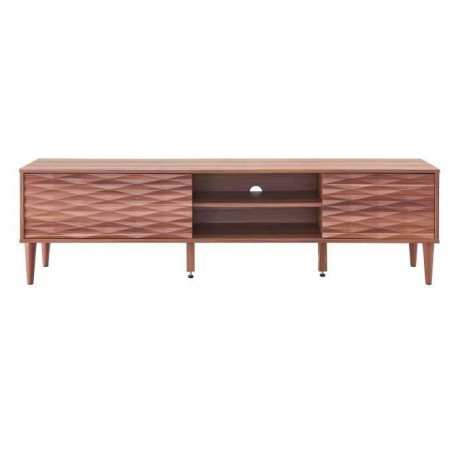 Meuble TV 2 portes abattantes - Pieds en hévéa massif - Décor noyer - L 180  x P 39,6 x H 8,5cm - GIO