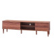 Meuble TV 2 portes abattantes - Pieds en hévéa massif - Décor noyer - L 180  x P 39,6 x H 8,5cm - GIO