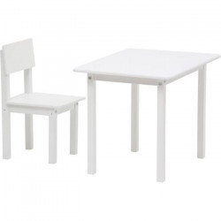 POLINI KIDS SET ENSEMBLE 1 TABLE + 1 CHAISE BLANC bois massif bouleau naturel laqué