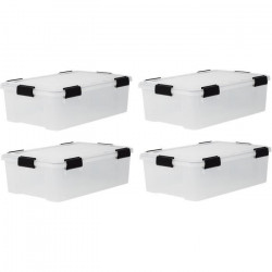 IRIS OHYAMA Lot de 4 boîtes de rangement - Hermétiques - 30 L - avec clips - empilable - L59 x P39 x H19 cm - Transparent