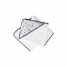 LULU CASTAGNETTE - Sortie de bain ALLOVER CoeUR NAVY 100x100 cm - 100% Coton - Avec capuche - Blanc avec liseret Bleu