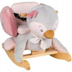 NATTOU Bascule Sasha pingouin - 10 a 36 mois - Peluche 100% polyester, socle et poignées en bois - Gris