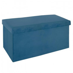 Pouf pliable en velours - Bleu foncé - L 76 x P 38 x H 38 cm