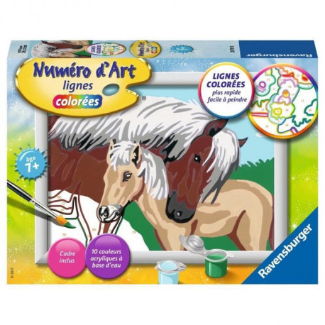 Numéro d'art - petit format - Jument et son poulain - Ravensburger - Kit complet de Peinture au numéro - Des 7 ans