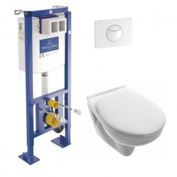 VILLEROY & BOCH Pack complet WC suspendu bride fermée avec bati support autoportant, abattant et plaque