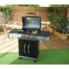 GRILL GARDEN Barbecue a gaz 3 brûleurs - Fonte émaillée - 51 x 39,5 cm - Noir