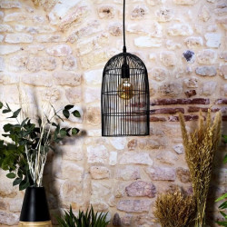 Suspension Cage Haute Filaire - 20 x 20 38 cm - Noir Mat - HOME DECO FACTORY