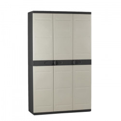 TITANIUM PLASTIKEN Armoire 3 portes avec étageres + penderie l105 x p44 x h176 cm Beige et Noire Gamme TITANIUM  Intérieur/Ex…