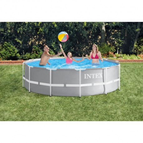 Kit Piscine - INTEX Prism Frame - Ronde Tubulaire - 3,66 m x 99 cm - Gris