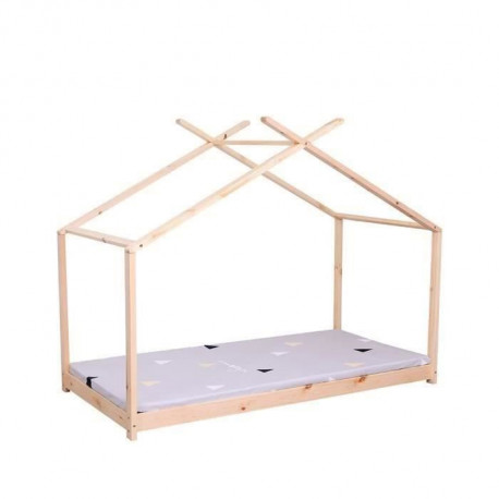 Lit cabane enfant  ELIAH - 90 x 190 cm - Bois pin massif - Naturel  - Sommier inclus
