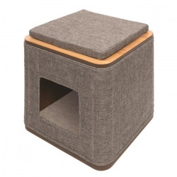 VESPER Meuble a griffer et cachette en MDF - Gris pierre - Pour chat 42.5x47.5x42.5cm