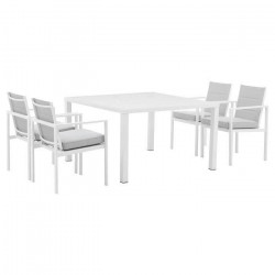 Ensemble repas de jardin encastrable 4 personnes- table 125 x 125 cm - plateau en aluminium + 4 fauteuils - Blanc & Coussins …