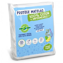 SWEET NIGHT Protege matelas imperméable anti-acariens traitement végétal Greenfirst - 80 x 190/200 cm - Blanc