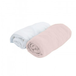 DOUX NID Lot 2 Draps-Housses Birdy - 70x140 Cm - Blanc / Rose - Jersey