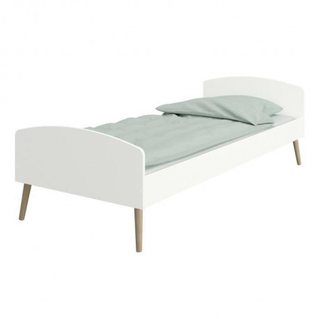 STEENS SOFT LINE Lit enfant 90 x 200 cm - Bois chene massif et Mdf - Blanc - Sommier inclus