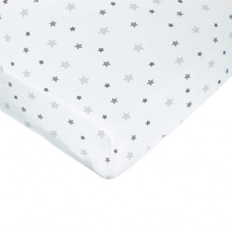 DOMIVA Drap housse imprimé - 60 x 120 cm - Blanc imp étoiles