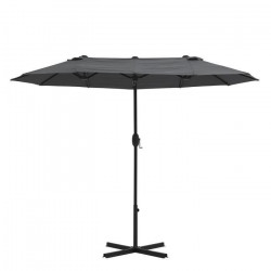 Parasol droit 2 tetes 3 x 1,8 m - Mât et baleines en acier - polyester 180gr - Gris