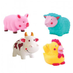 LUDI - Animaux arroseurs en plastique pour jouer dans le bain. Des 6 mois. 4 animaux de la ferme : poule, mouton, vache et co…