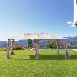 Gazebo - 3 x 6 m - Avec Rideaux - Structure Acier & Toile Polyester -  Taupe