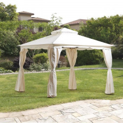 Gazebo - 3 x 3 m - Avec Rideaux - Structure Aluminium & Toile Polyester -  Beige