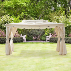 Gazebo - 3 x 4 m - Avec Rideaux - Structure Aluminium & Toile Polyester -  Beige