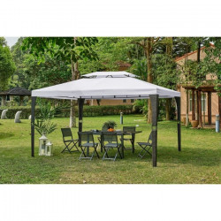 Tonnelle de jardin - 3 x 4 x H.2,5 m - Structure Acier & PE tressé et toile Polyester 180g/m2  - Gris