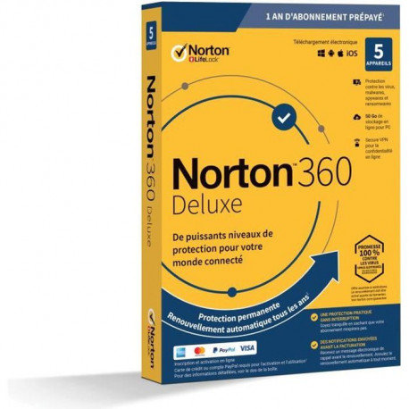 NORTON 360 Deluxe 50 Go FR 1 Utilisateur 5 Appareils - 12 Mo STD RET ENR MM