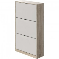 Meuble a chaussure 3 portes - Décor chene et blanc - 75x25x128 cm - Leona