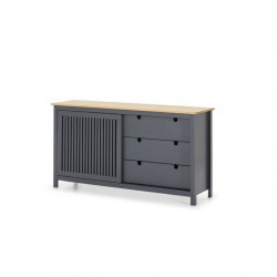 VALENTINA Buffet bas 1 porte 3 tiroirs - Décor chene et anthracite -  L 150 x P 40 x H 80 cm