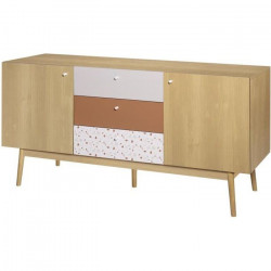 Buffet GARDENIA - Chene et terracota - 2 portes - Style moderne - 160 x 50 x 80 cm