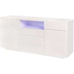 Buffet avec luminaire LED inclus - 2 portes et 5 tiroirs - L 175 x P 40 x H 81 cm -  LUX