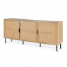 Buffet long RUSSELL - Rotin - Papier décor et rotin - Pieds métal noir - 3 portes - L 180 x P 40 x H 80 cm