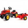 FALK - 2046AB - Tracteur a pédales X Tractor rouge avec capot ouvrant et remorque inclus