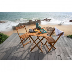 Ensemble repas de jardin ou de balcon 2 personnes - table 60x60cm et 2 chaises pliables - Bois acacia FSC