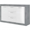 STONE Buffet 2 portes 3 tiroirs - Décor béton et blanc - L 147 x P 37 x H 89 cm