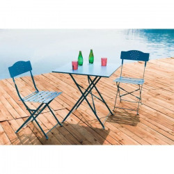 Set bistrot 2 personnes - Table 70x70 cm + 2 chaises - Acier  thermolaqué - Bleu - HIENO