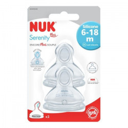 NUK 2 Tétines Silicone Base large SERENITY+ 6-18 m M Lait infantile