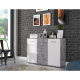 Buffet bas 2 portes 4 tiroirs - Blanc et béton gris clair - PILVI - L 122,6 x P 34,2 H 88,1 cm