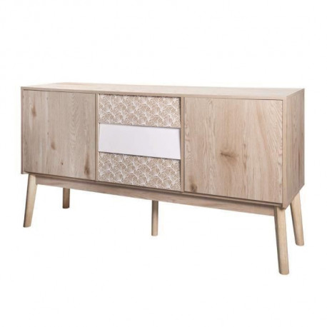SOFIA Buffet 2 portes 3 tiroirs - Bois avec motif - L 150 x P 40 x H 80 cm