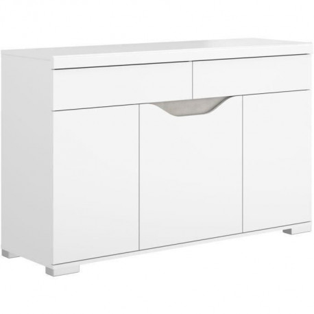 Parisot enfilade - Blanc brillant - Design Contemporain - 3 portes 2 tiroirs - Be Alive - 135 x 42 x 85 cm